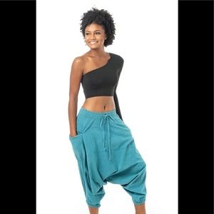 turquoise parachute pants